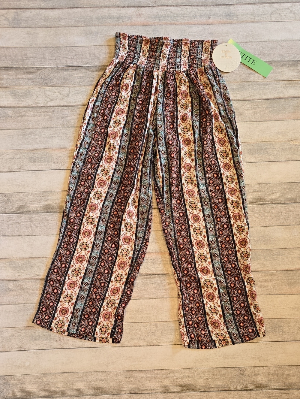Eden & Olivia Petite Smocked Waist Wide-Leg Striped Palazzo Pants - Multi Color